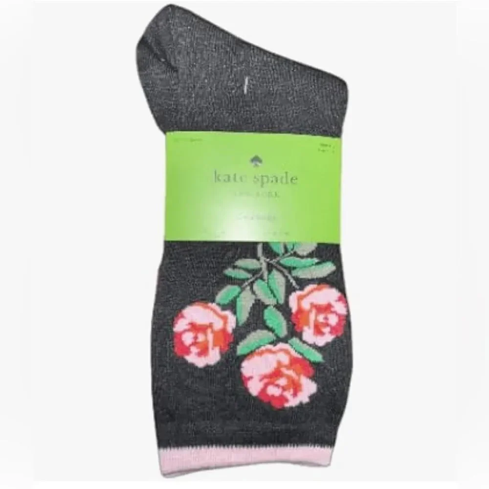 Kate Spade New York Kate Spade Crew Socks Pack of 3 Black Floral Stripe NWT